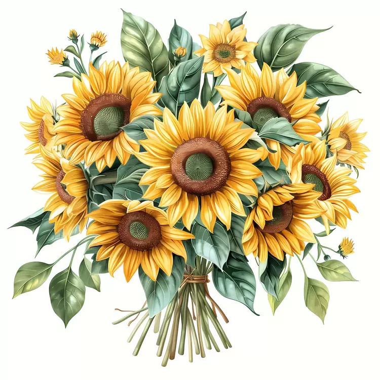 Lush Sunflower Bouquet with Green Foliage