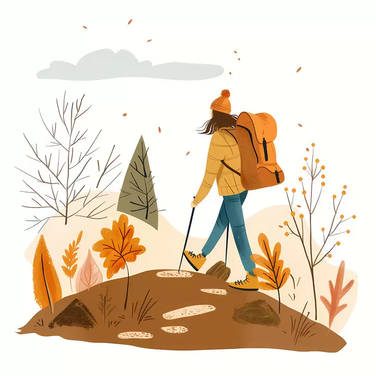 Hiker in Yellow Coat on a Trail