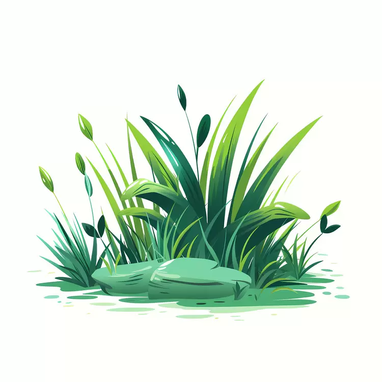 Natural Green Grass with Rocks Illustration