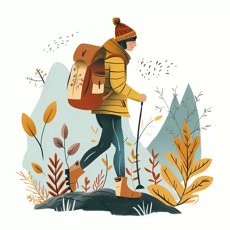 Hiker with Backpack Walking Through Nature