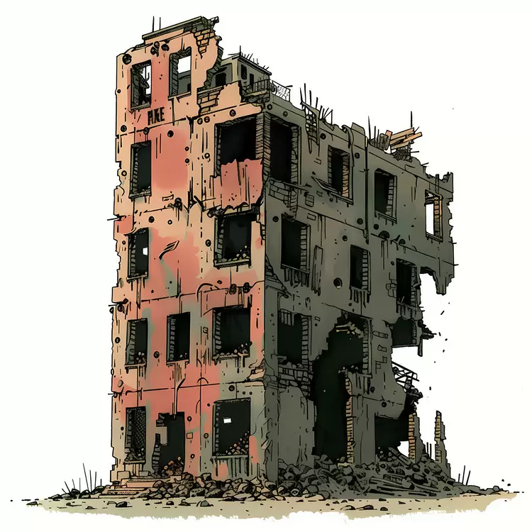 Colorful Damaged Structure with Graffiti