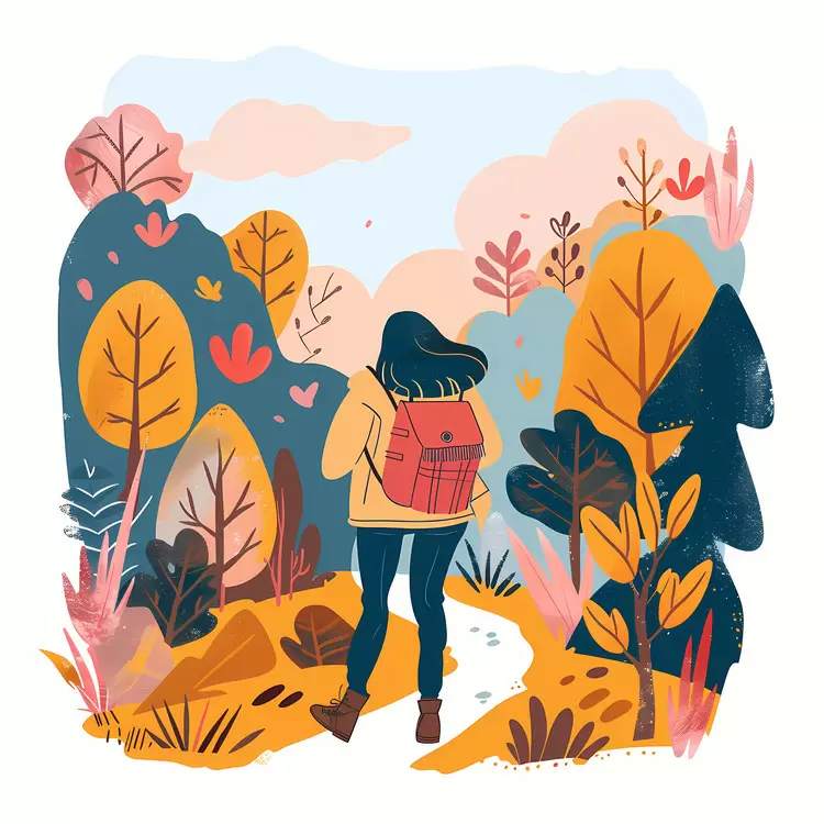 Hiker in Yellow Jacket on a Colorful Path