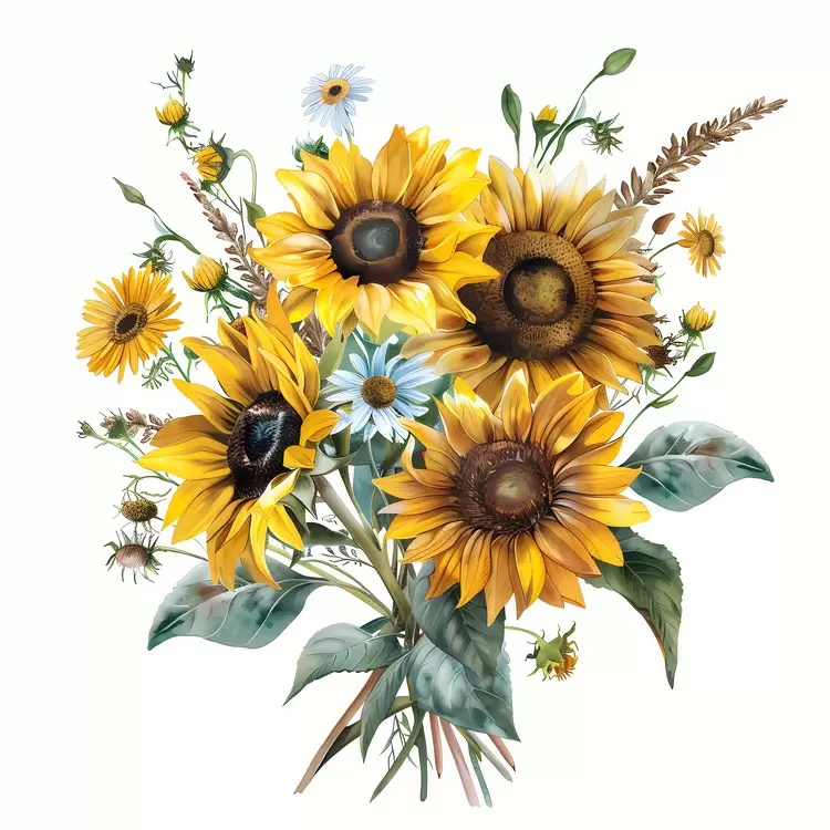 Charming Sunflower Bouquet with White Daisies