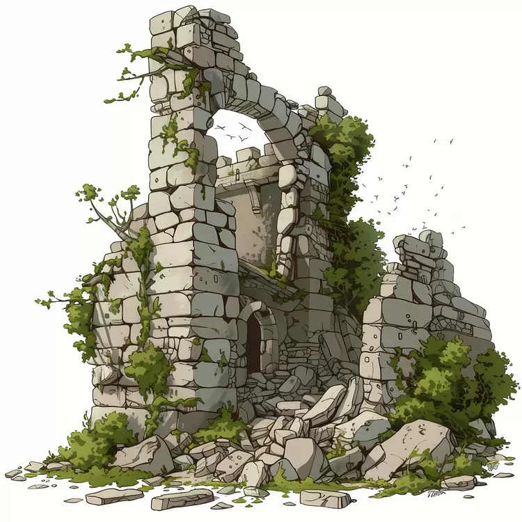 Ruined Building with Overgrown Vegetation