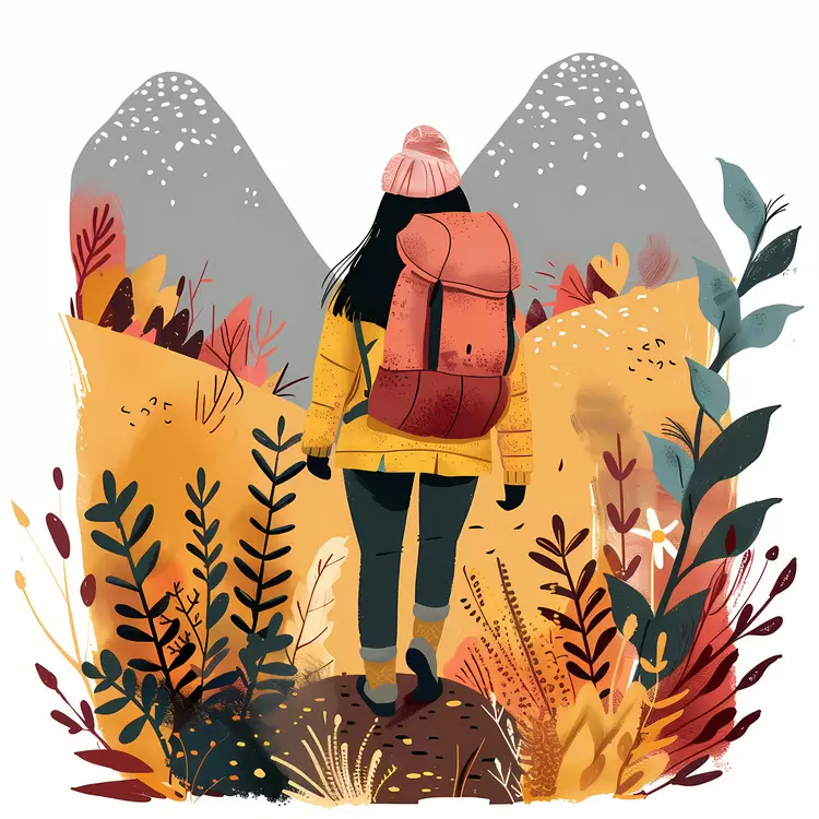 Hiker in beautiful autumn landscape
