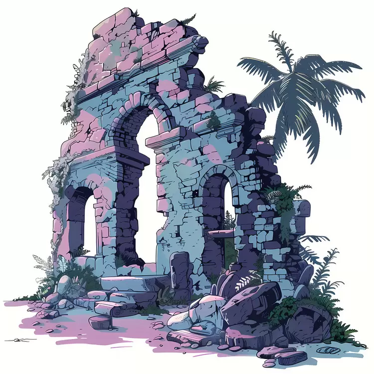 Colorful Ruined Structure Surrounded by Nature