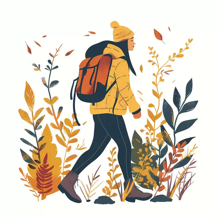 Hiker in Yellow Jacket Surrounded by Greenery