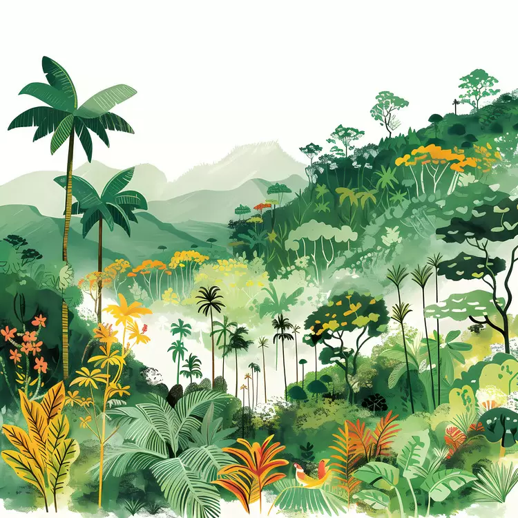 Mountainous Jungle with Vibrant Flora