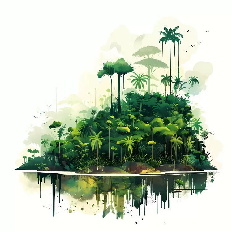 Lush Green Island Surrounded by Calm Waters