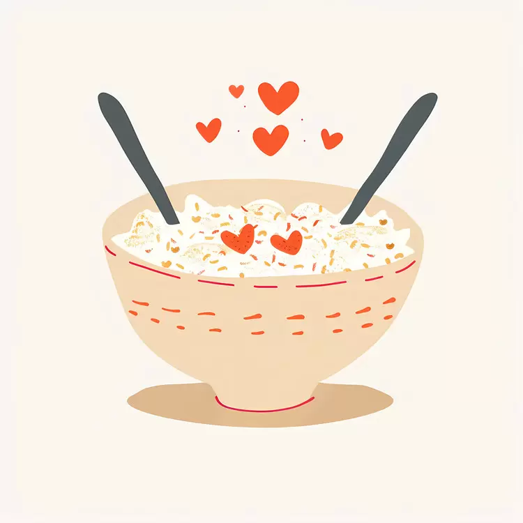 Bowl of Rice with Spoons and Hearts