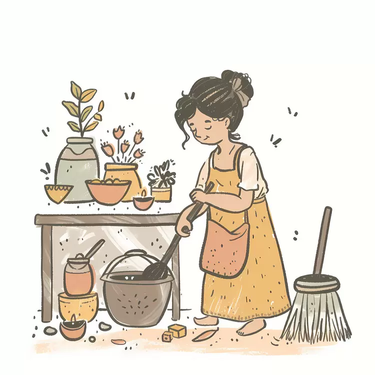 Girl Cooking in a Rustic Outdoor Kitchen