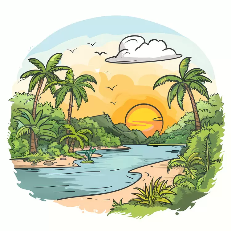 Tropical Beach with Sunset View