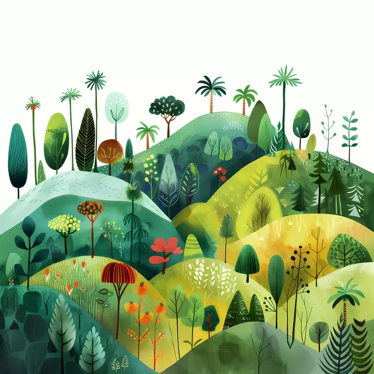 Colorful Hills Covered in Diverse Flora