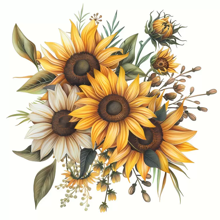 Artistic Sunflower Bouquet with White Flowers