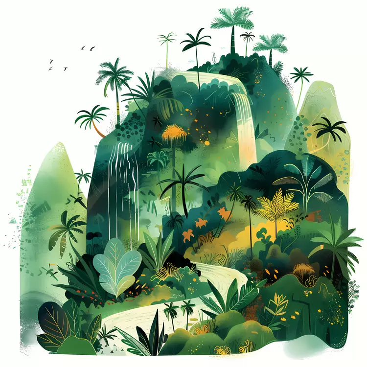Majestic Waterfall Cascading Through the Jungle