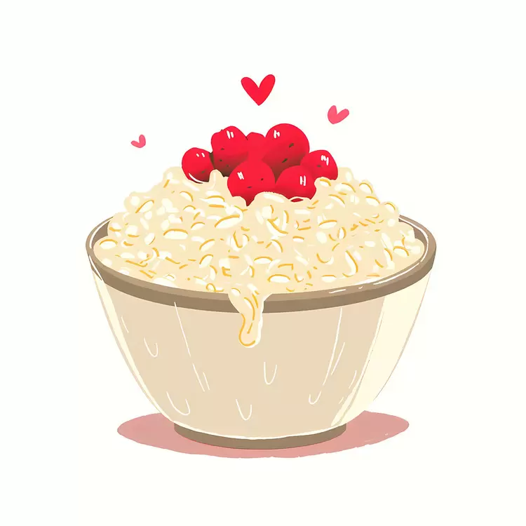 Bowl of Rice with Cherries and Hearts