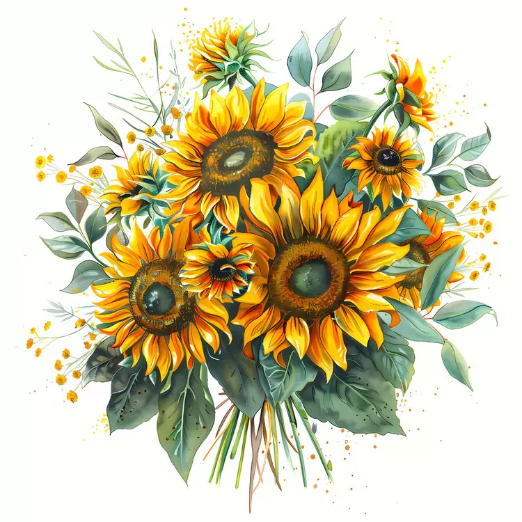 Vibrant Sunflower Bouquet with Green Leaves