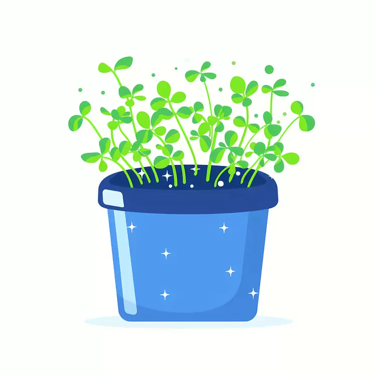 Green Sprouts in Blue Pot