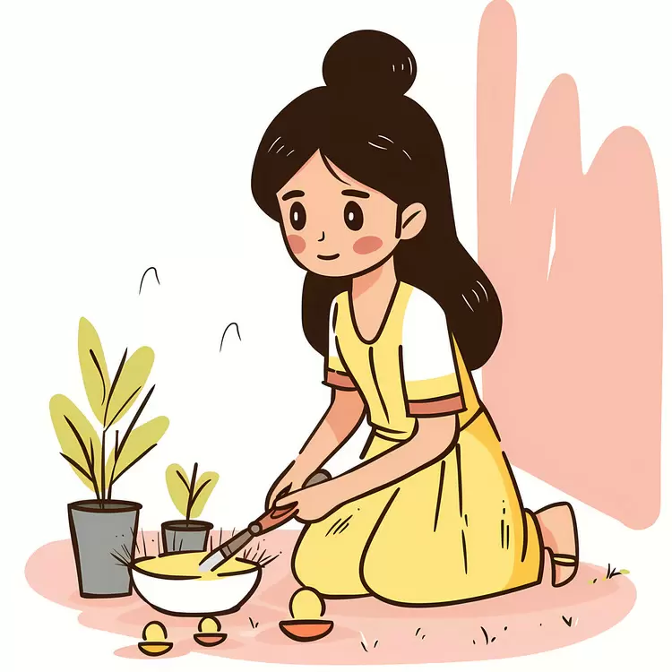 Girl Tending to Plants in a Garden