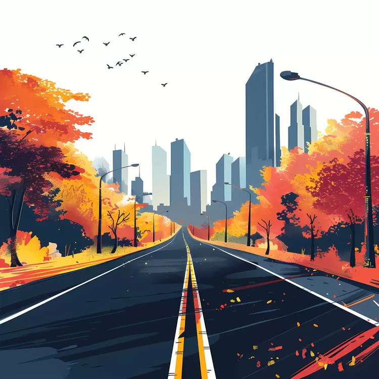 Autumn City Skyline with Vibrant Foliage