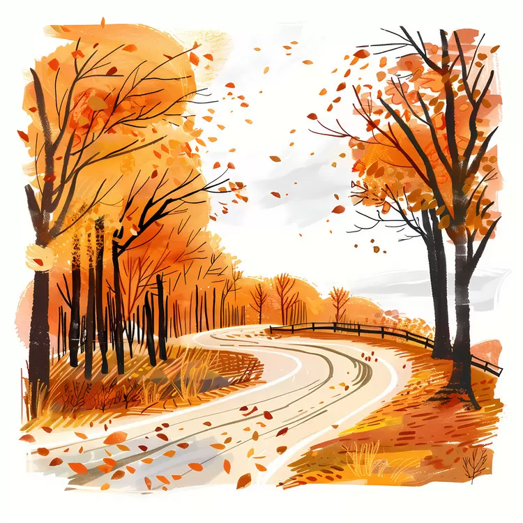 Autumn Path with Falling Leaves