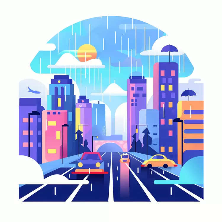 Cars on rainy city road