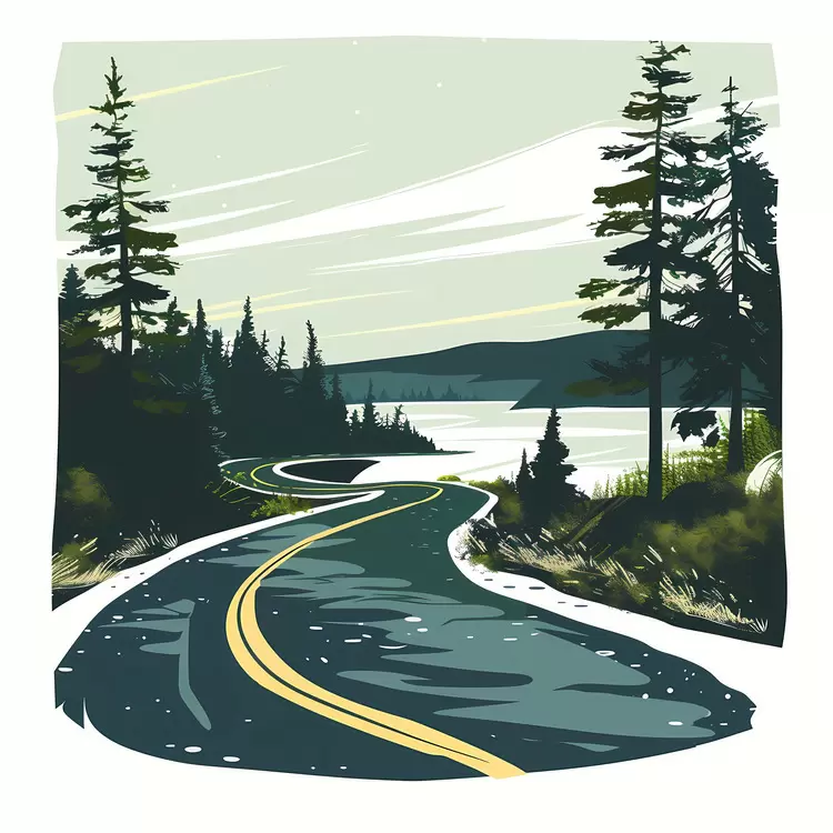 Scenic Winding Road by the Lake
