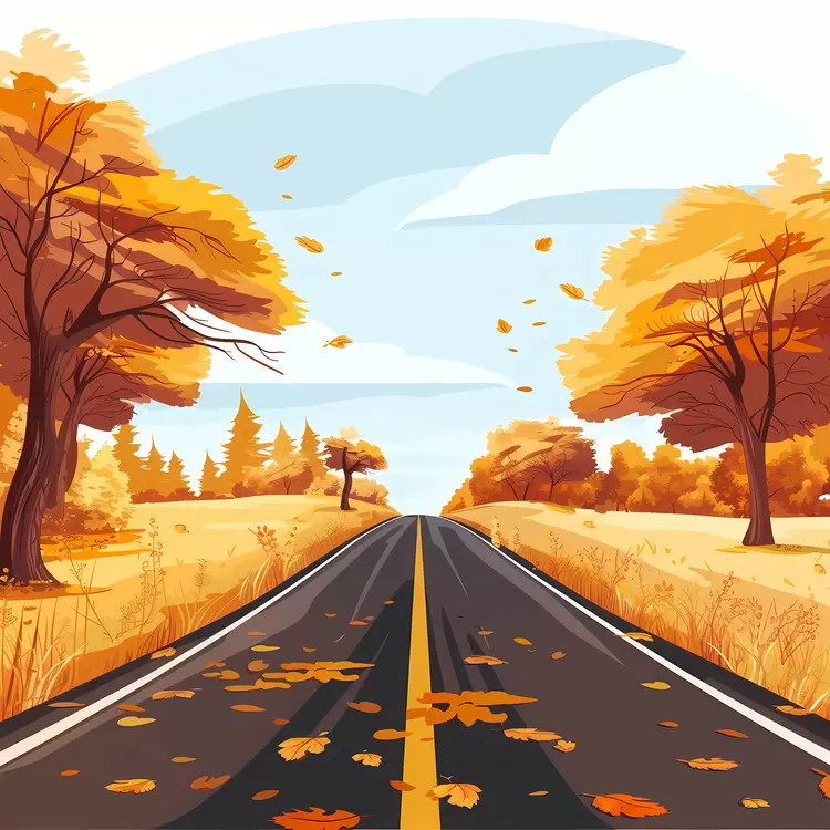 Open Road Surrounded by Autumn Colors