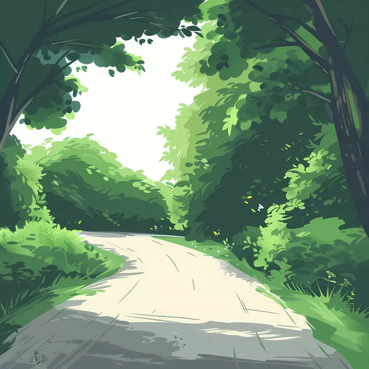 Curved Path Surrounded by Lush Greenery