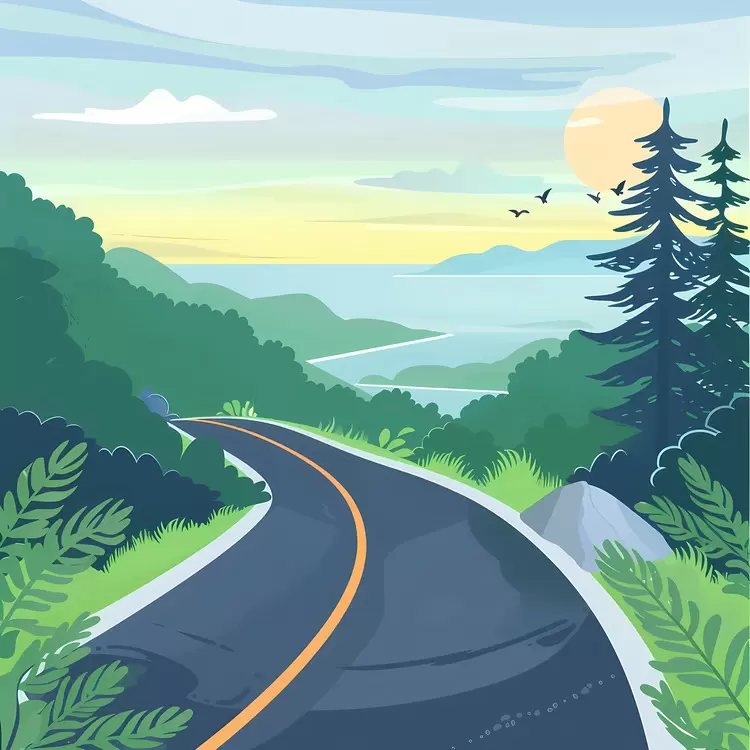 Winding Road Through Green Hills