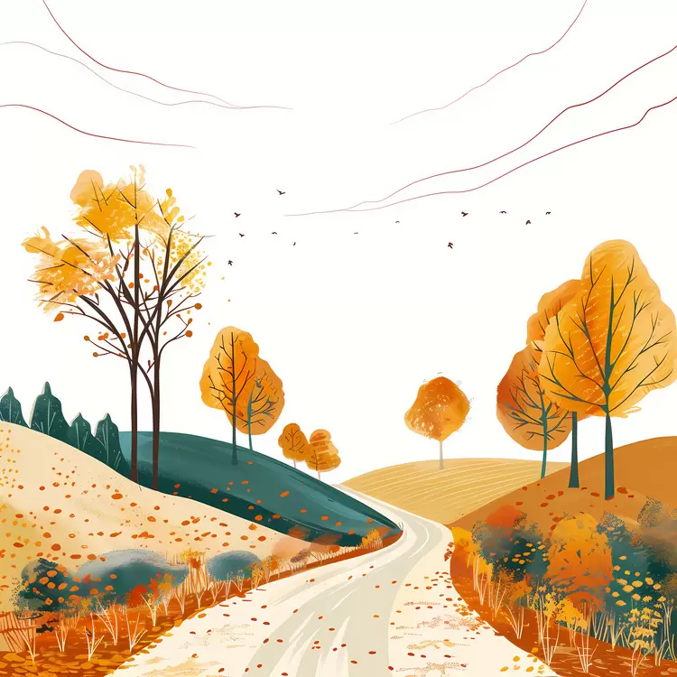 Winding Road Surrounded by Autumn Trees