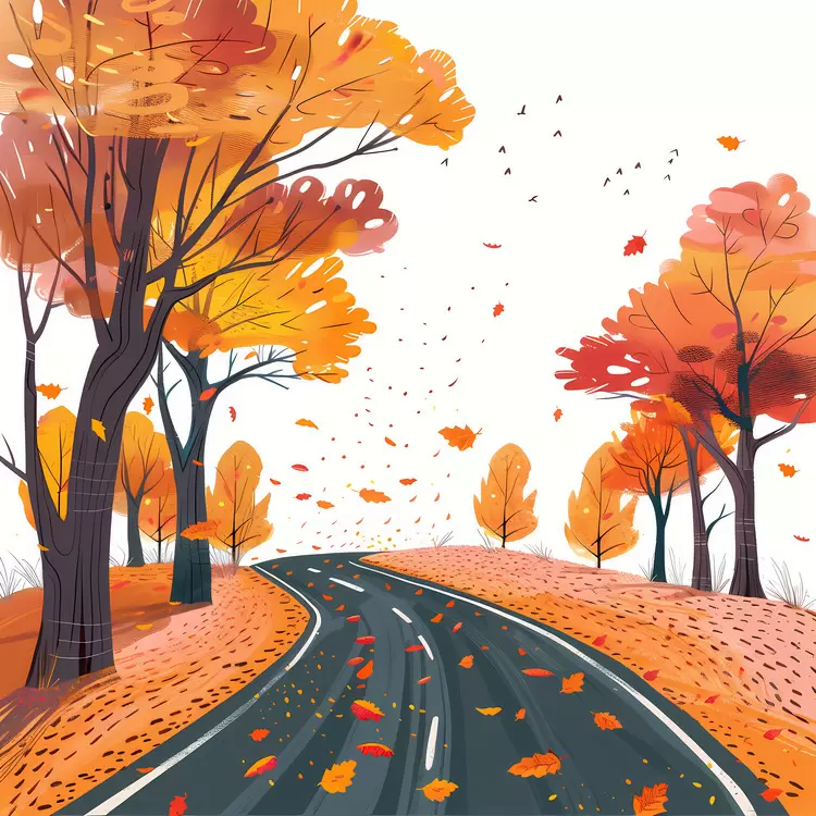 Curvy Road with Vibrant Autumn Leaves