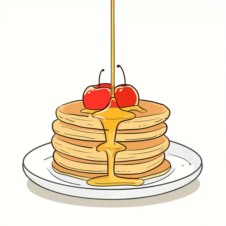 Pancakes with Cherries and Syrup