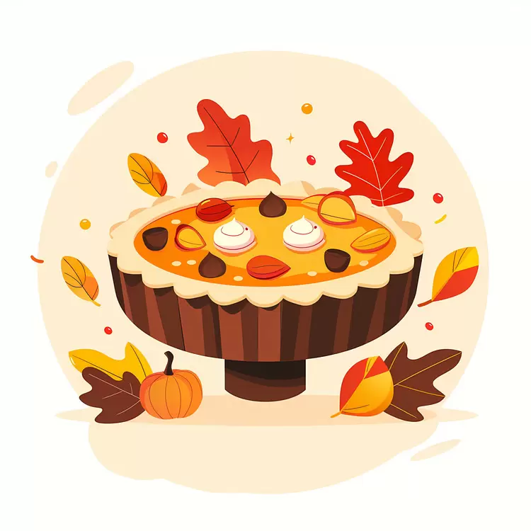 Pumpkin Pie with Autumn Leaves