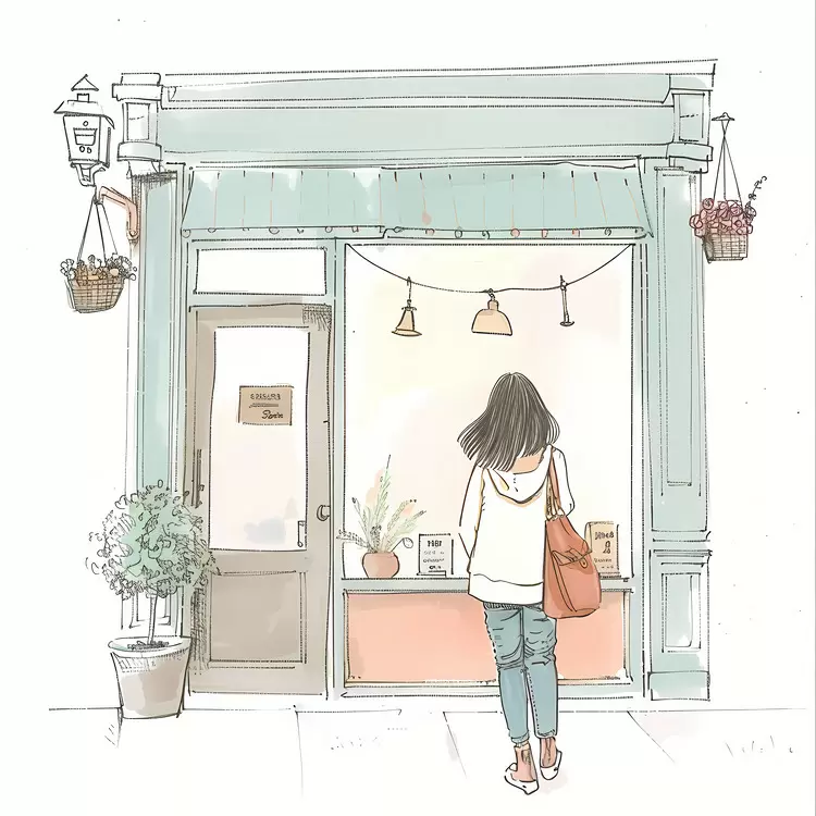 Woman exploring a quaint shop with a welcoming vibe