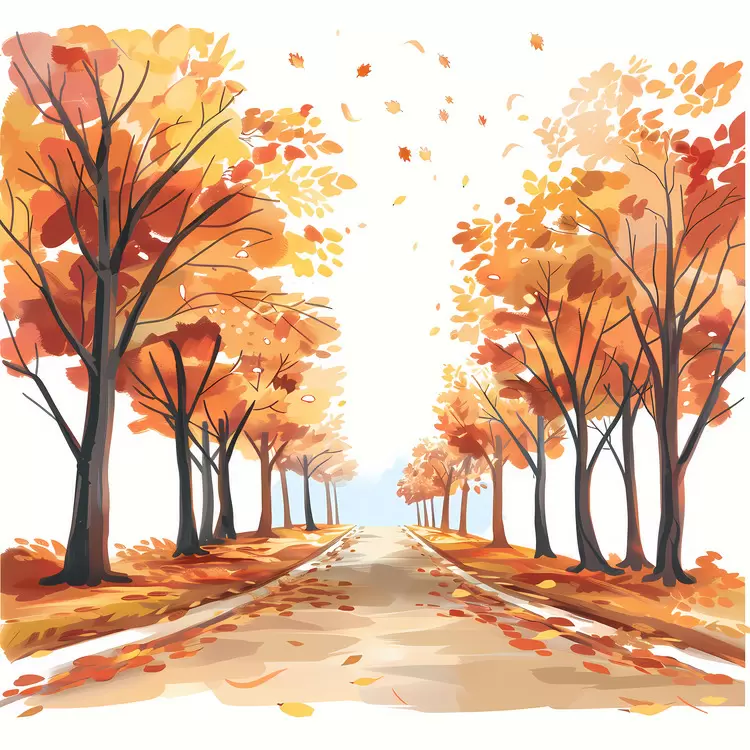 Tree-Lined Road Through Autumn Foliage
