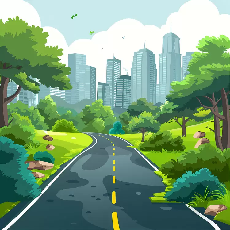 Scenic City Skyline with Winding Road