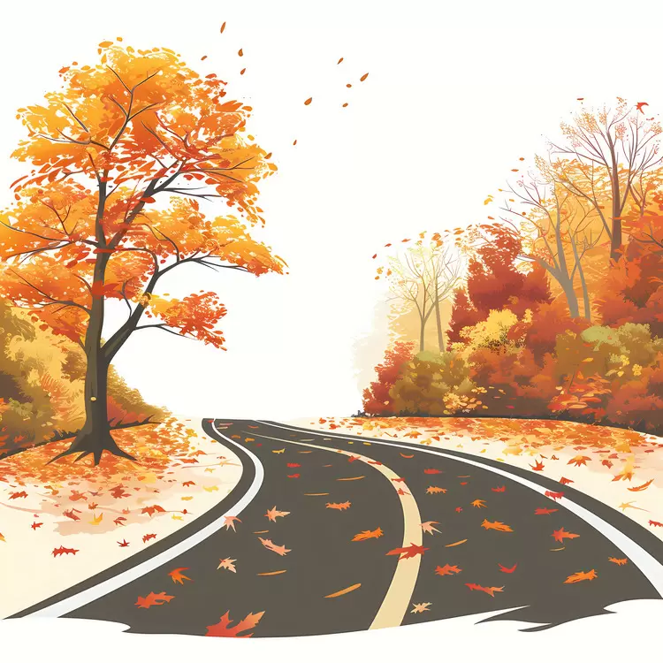 Straight Road Framed by Autumn Trees