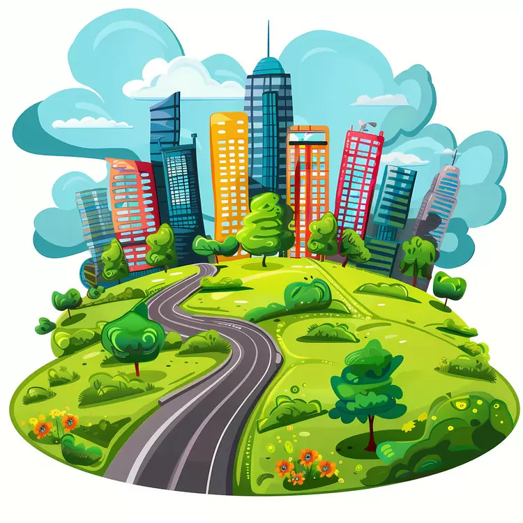 Vibrant City Skyline on a Hill