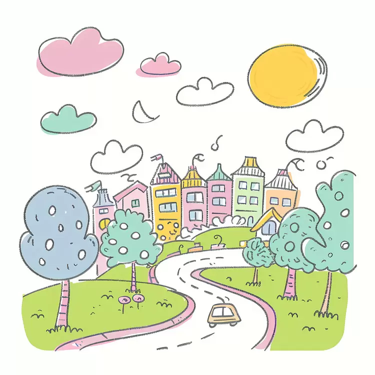 Charming Colorful Houses on a Winding Road