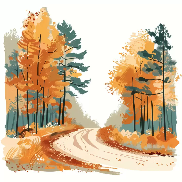 Winding Road through Autumn Forest