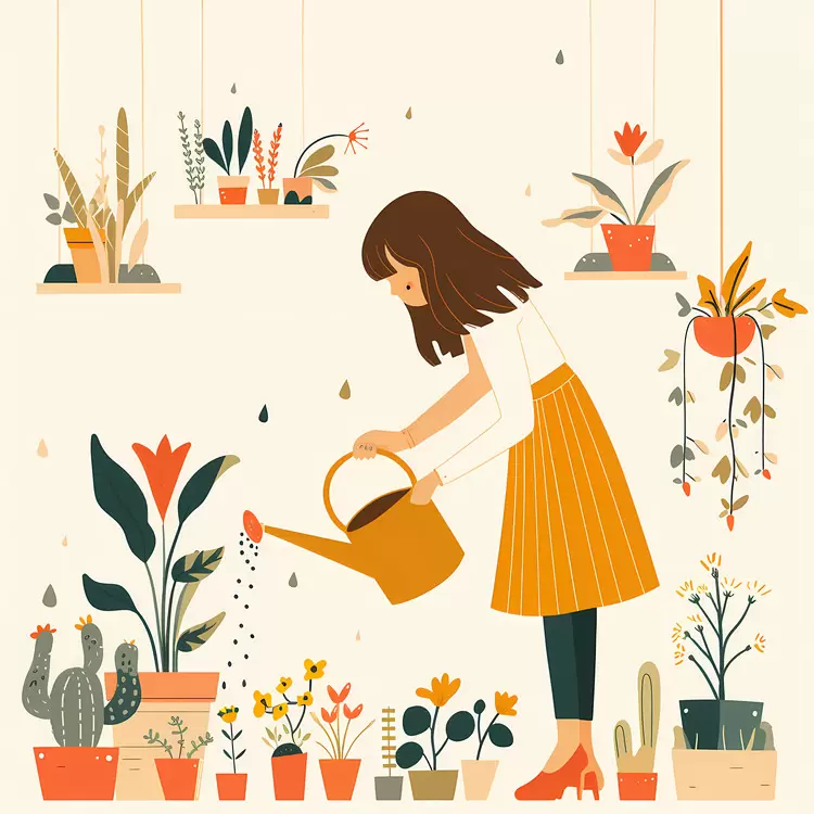 Woman Watering Indoor Plants