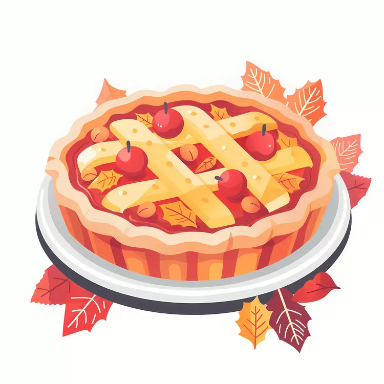 Delicious Cherry Pie with Fall Leaves