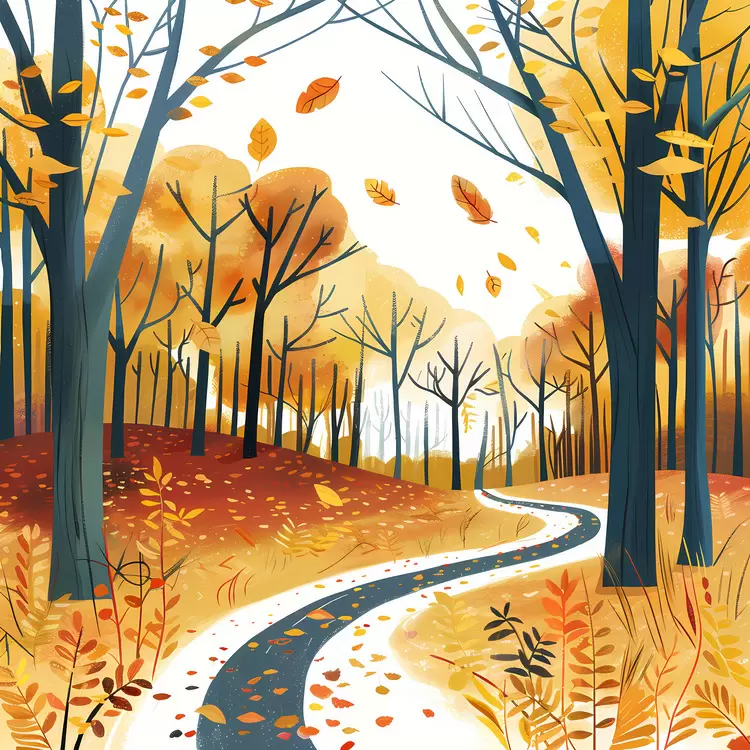 Curved Road in Fall Forest
