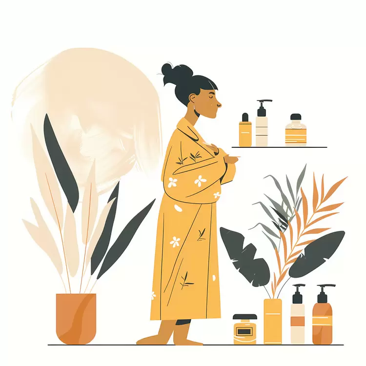 Woman Admiring Skincare Shelf
