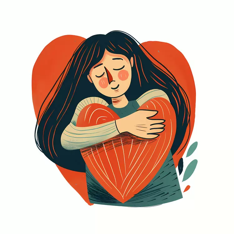 Girl Embracing a Heart