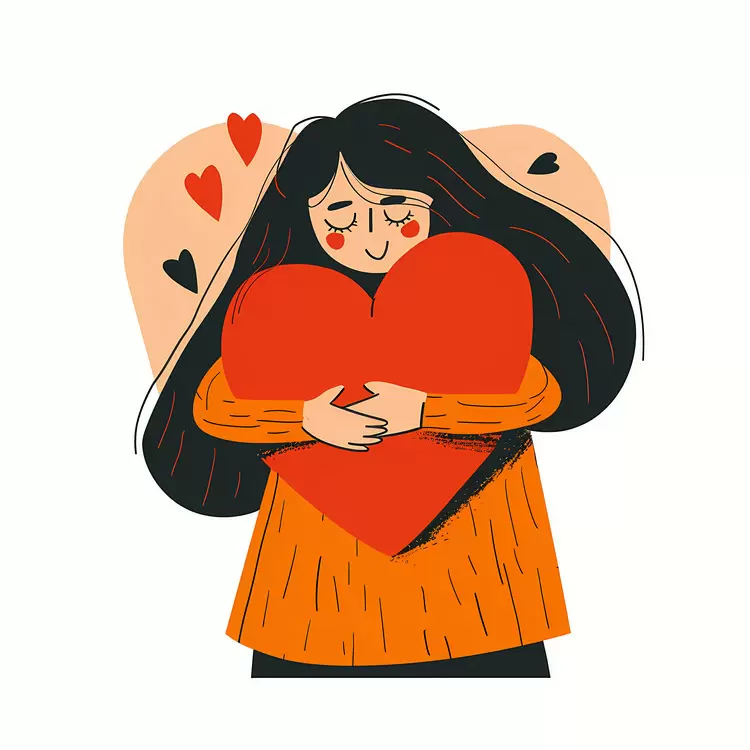 Girl Embracing a Heart