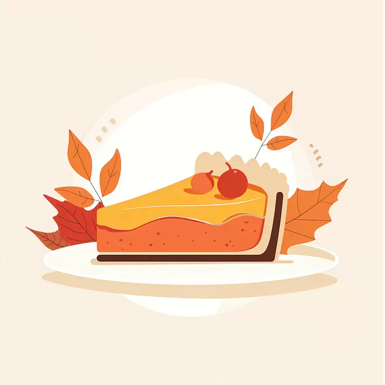 Pumpkin Pie Slice with Autumn Leaves