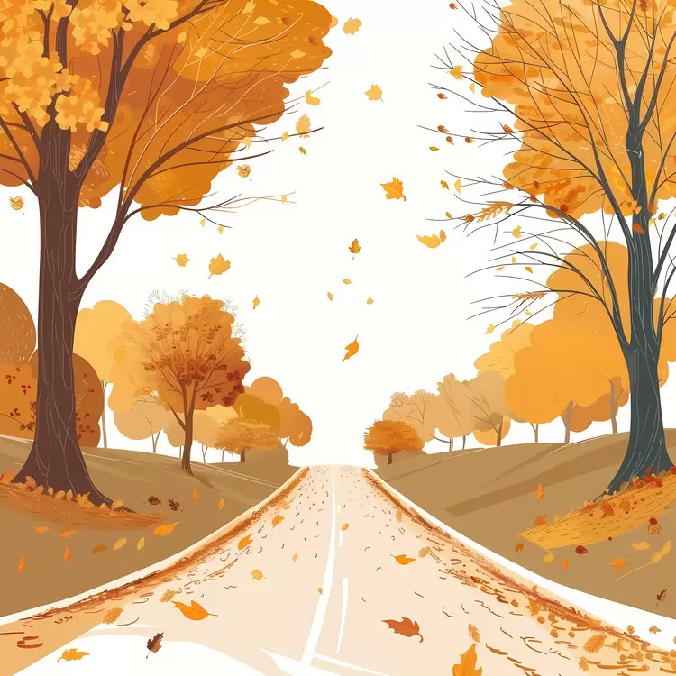 Pathway Lined with Vibrant Autumn Trees