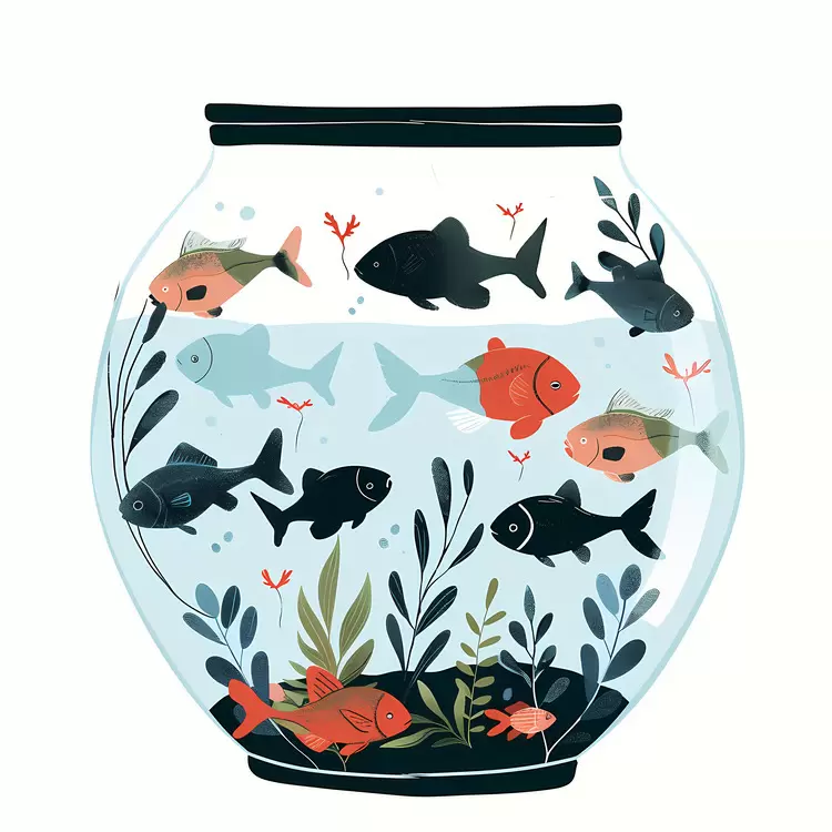Black and Red Fish in a Fishbowl